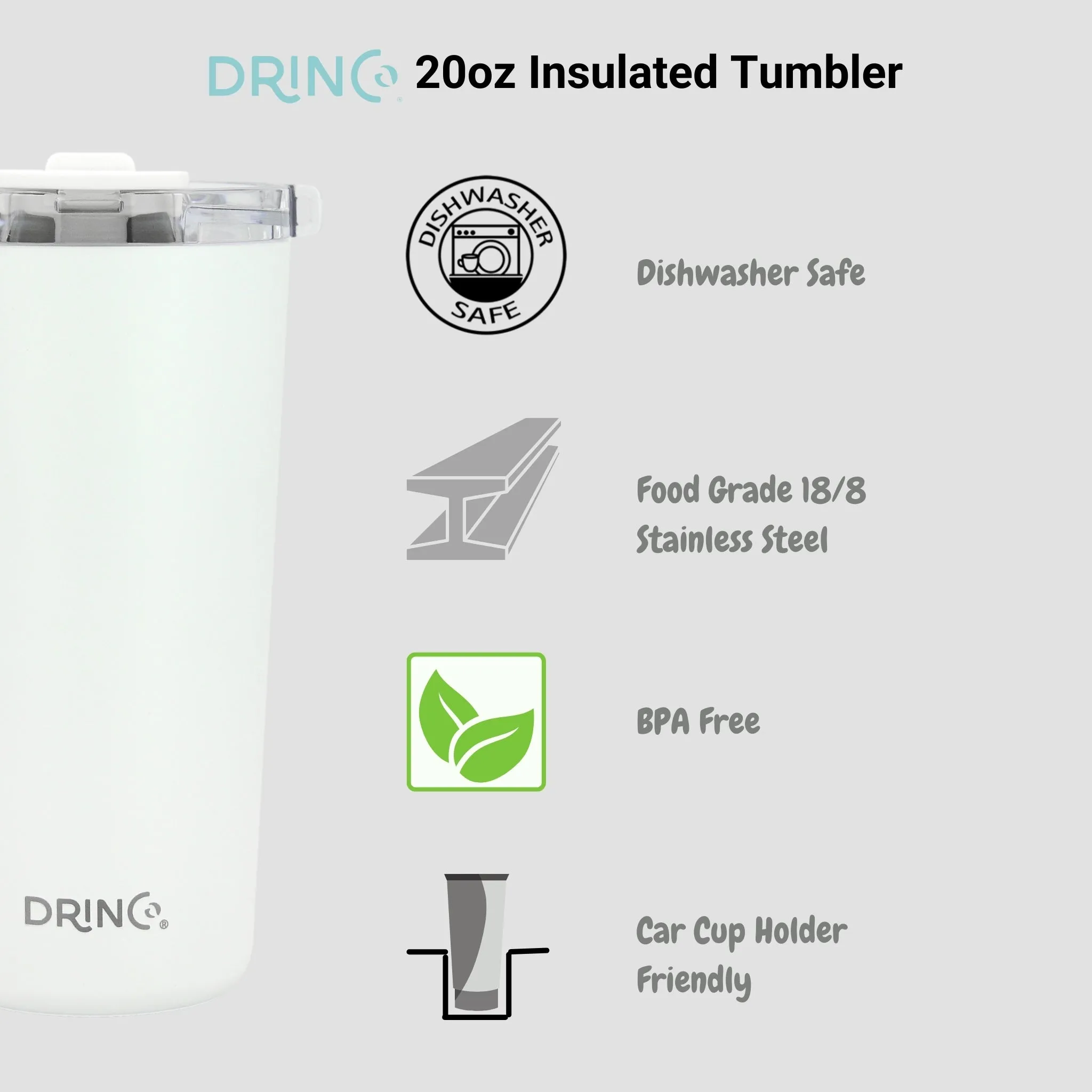 DRINCO®  Seattle 20oz Leakproof Tumbler with Straw - White