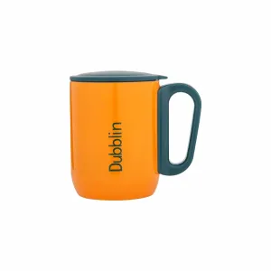 DUBBLIN Polo Stainless Steel Unbreakable Tea Coffee Mug Double Wall Insulated with Handle and Lid, Wide Mouth Mug Keeps Beverages Hot & Cold 220 ML Orange