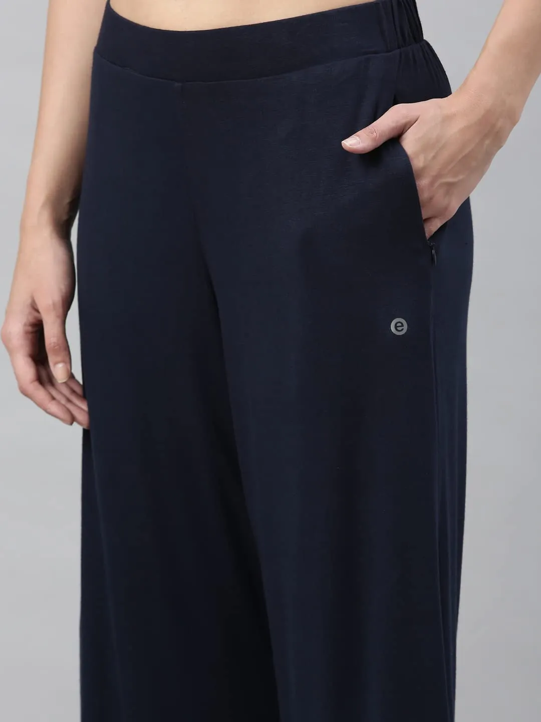 Enamor Essentials Women's Mid Rise Crop Length Soft & Drapey Stretch Viscose Culottes with Smart Side Slits - E064(E064-Navy-M)