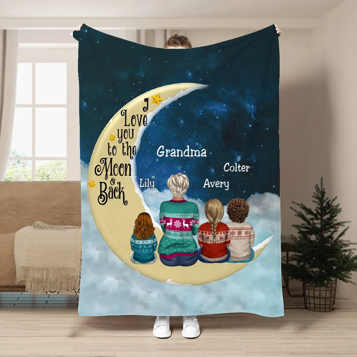 Family - I Love You To The Moon And Back - Personalized Blanket