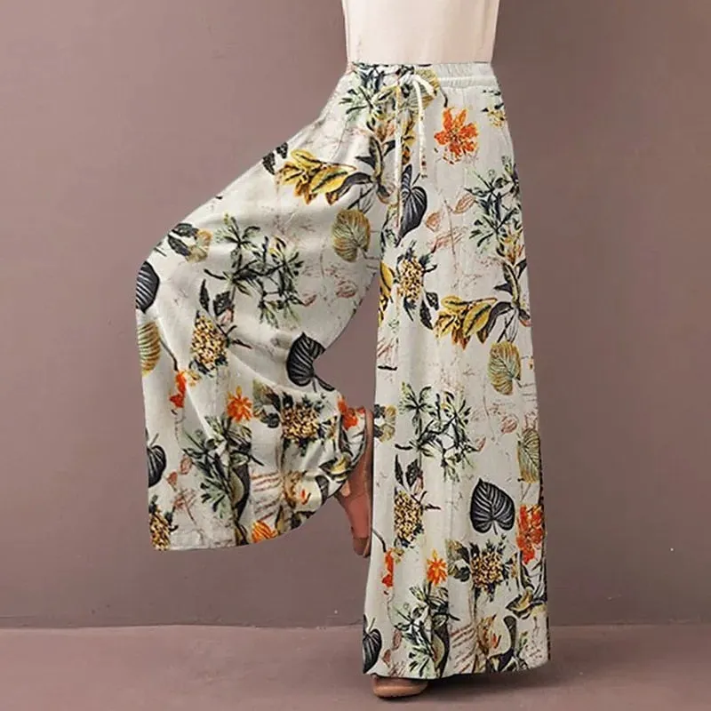 Floral Print Wide Leg Casual Pants - Three colors available