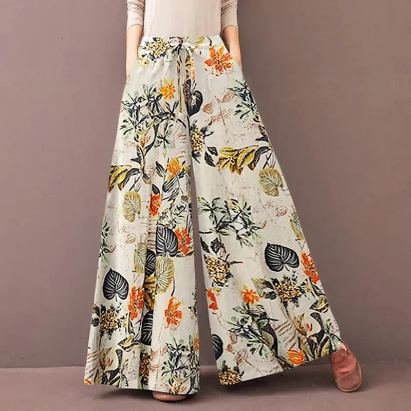 Floral Print Wide Leg Casual Pants - Three colors available