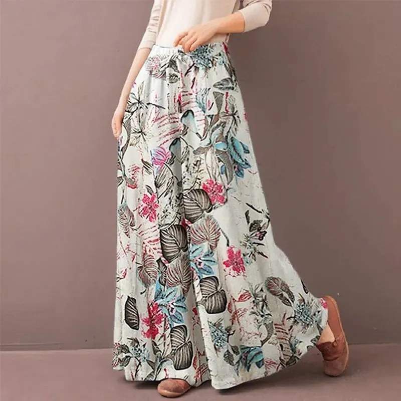 Floral Print Wide Leg Casual Pants - Three colors available