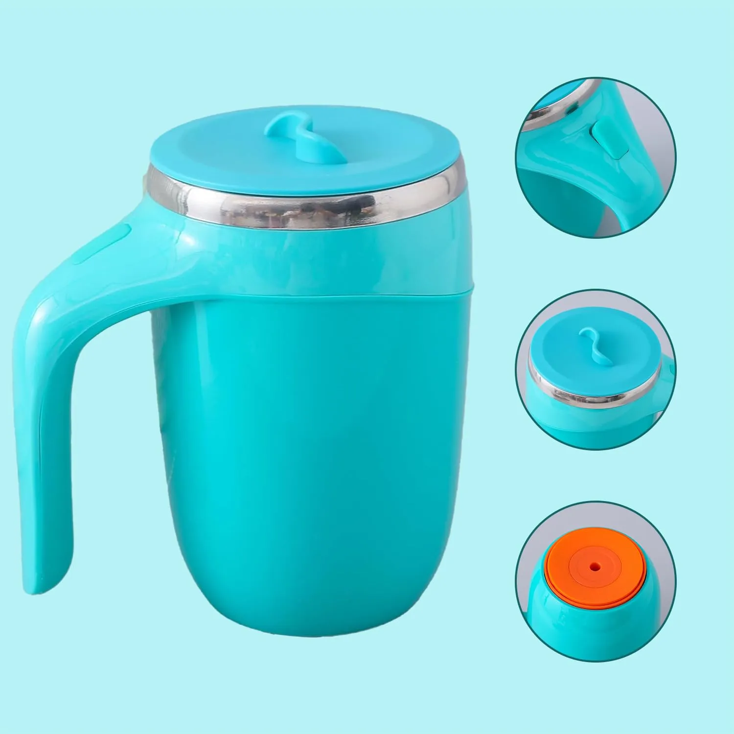 Kuber Industries Pack of 2 Anti-Fall Insulated Coffee Mug with Suction Bottom | Leak-Proof Stainless Steel Tumbler | Coffee Mug with Lid and Handle | 500 ML | Blue