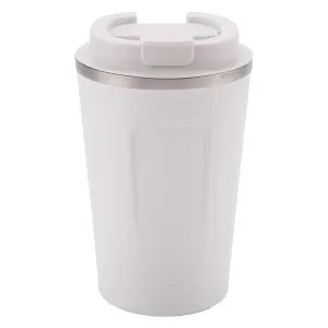 Kuber Industries Stainless Steel Insulated Coffee Cup with Sipper Mouth|Travel Coffee Mug 380 ML-Pack of 3|White|