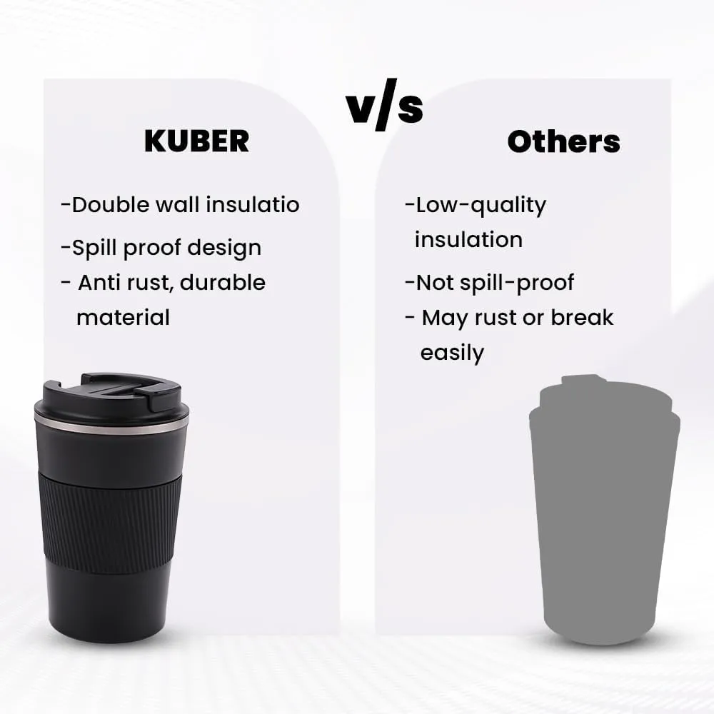 Kuber Industries Stainless Steel Insulated Coffee Cup with Sipper Mouth|Travel Coffee Mug 380 ML-Pack of 4|Black|