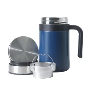 Kuber industries Stainless Steel Vacuum Insulated Travel Mug with Lid 420 ML (Blue)