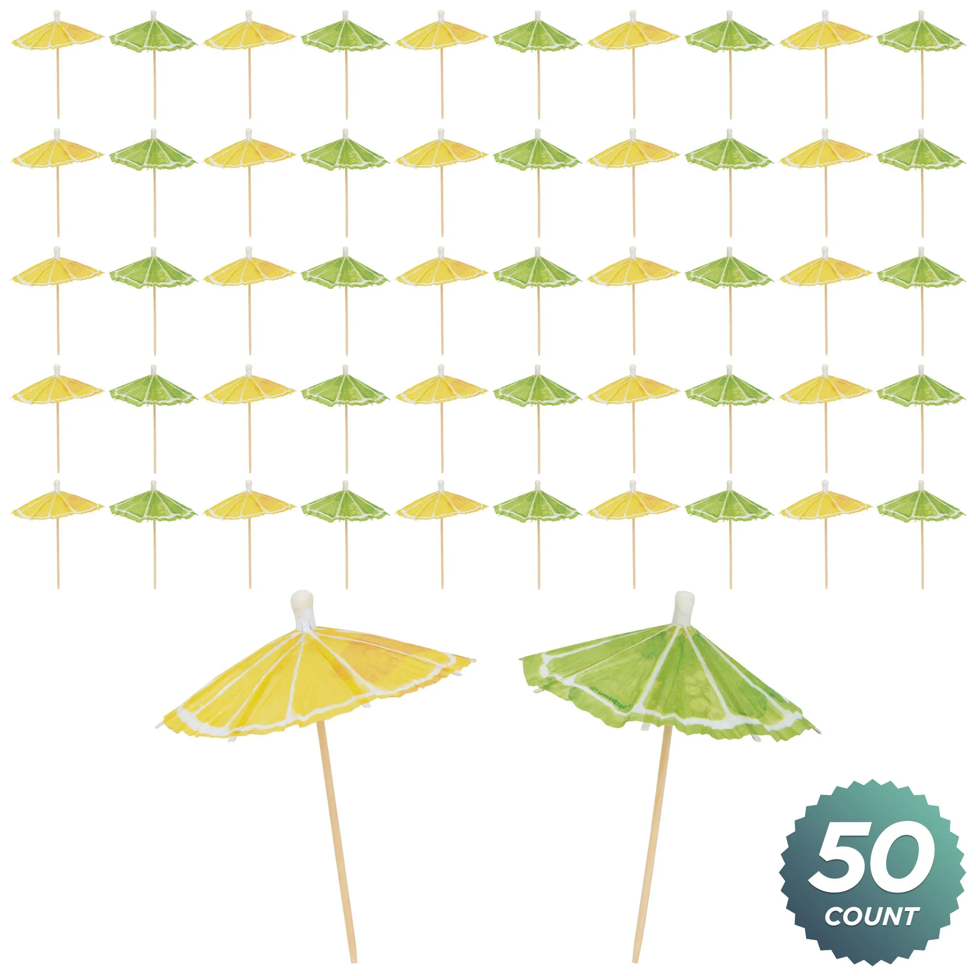 Lemon & Lime Citrus Fruit Slice Paper Drink Umbrellas Cocktail Party Accessories, 50 Count