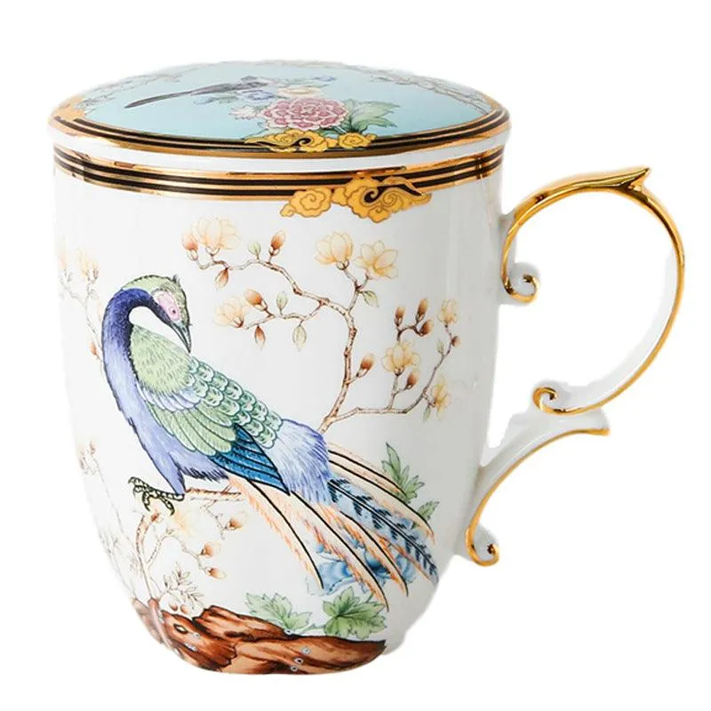 LUXURY MUG WITH PEACOCK PRINT