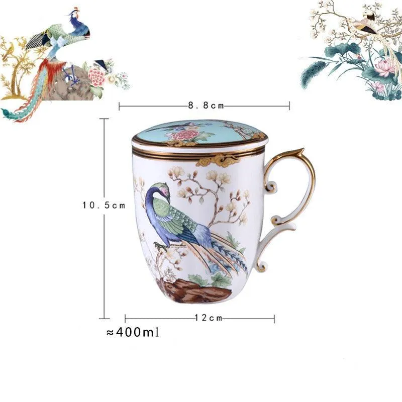 LUXURY MUG WITH PEACOCK PRINT