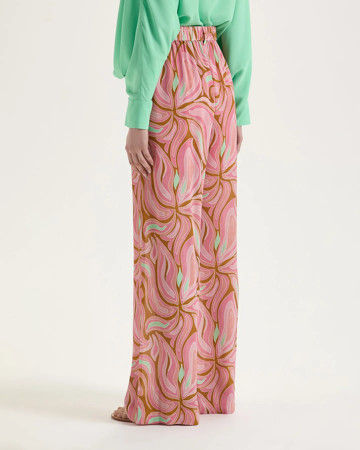 MARBLE GEORGETTE TROUSERS - PINK/BROWN/MINT