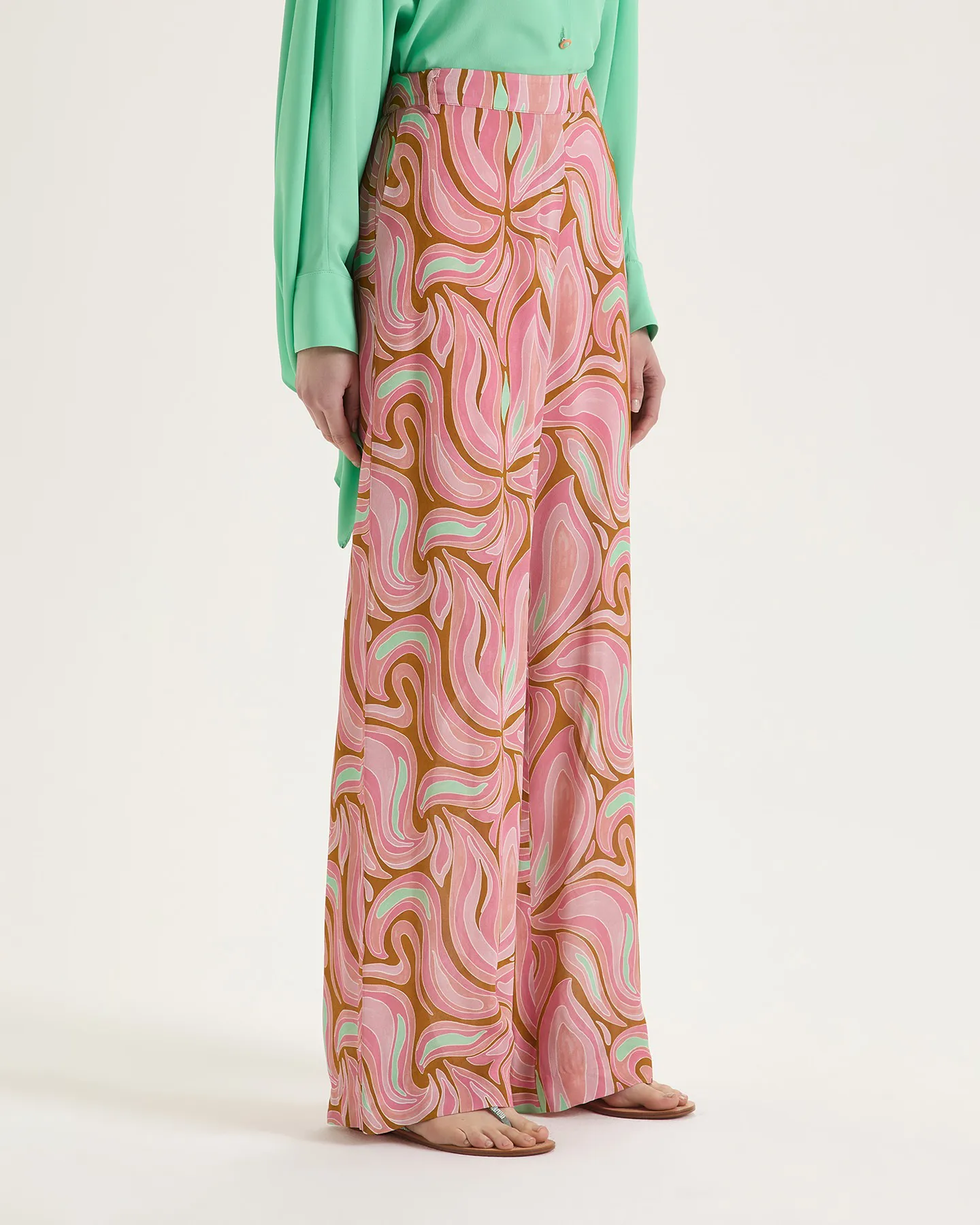 MARBLE GEORGETTE TROUSERS - PINK/BROWN/MINT