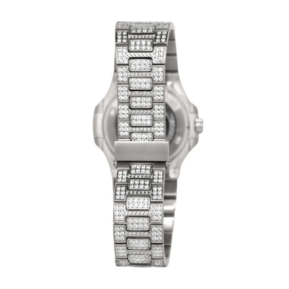 Modern CZ Stainless Steel Watch in White Gold