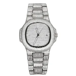 Modern CZ Stainless Steel Watch in White Gold