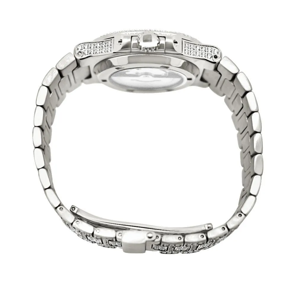 Modern CZ Stainless Steel Watch in White Gold