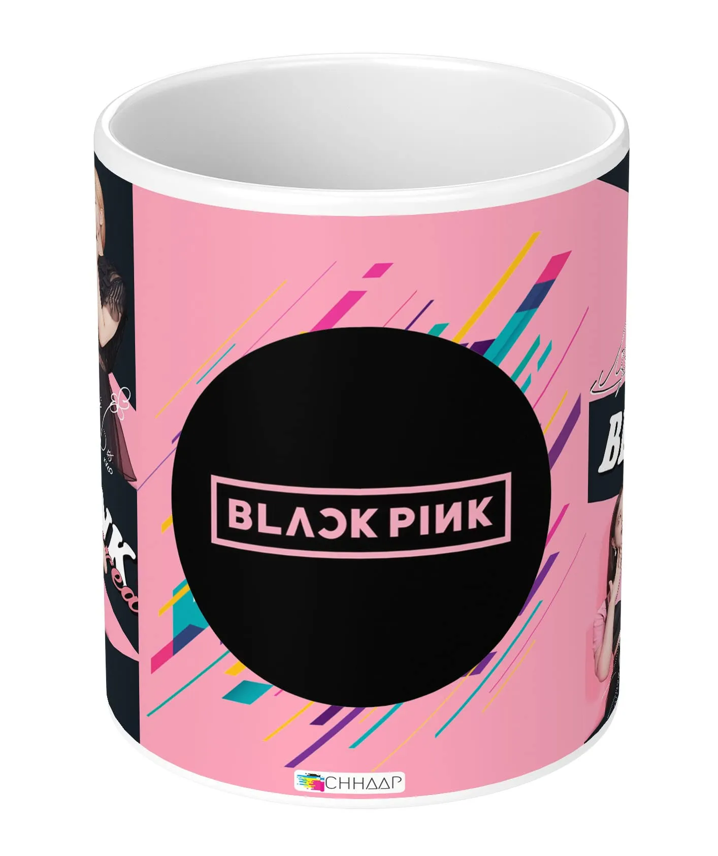 NH10 DESIGNS Black Pink Mug Blackpink Signature Mug with Keychain Gift for Girls Boys Hd Printed Microwave Safe White Ceramic Coffee Mug (350 ml)(3TONEBLKPNKMK-69) Pack of 2