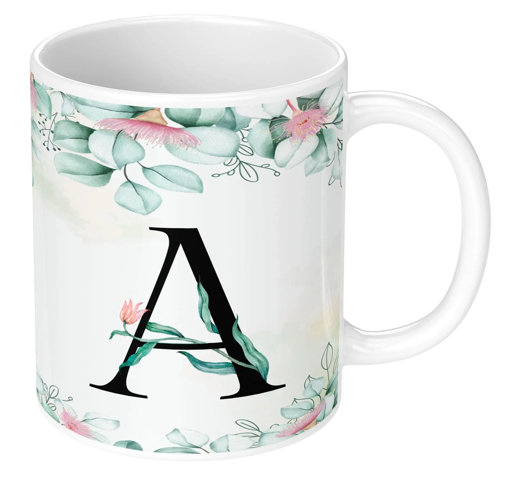 NH10 DESIGNS Colorful Floral Alphabet Letter A Printed Coffee Mug for Girls Boys Friends Love Kids Best Gift for Birthday Anniversary Initial Letter A, 350 Millilitre,Ceramic - 350 Ml