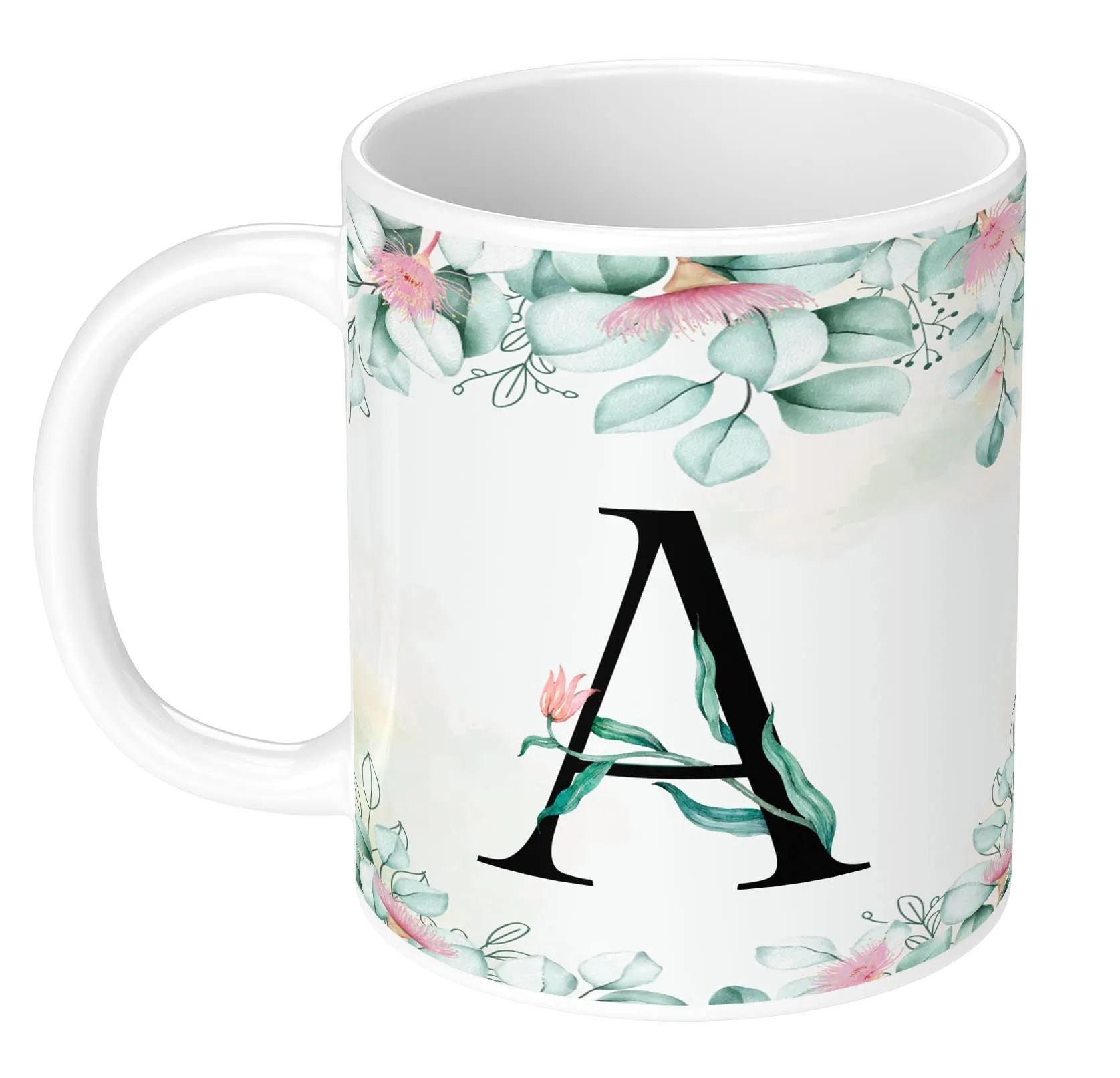 NH10 DESIGNS Colorful Floral Alphabet Letter A Printed Coffee Mug for Girls Boys Friends Love Kids Best Gift for Birthday Anniversary Initial Letter A, 350 Millilitre,Ceramic - 350 Ml