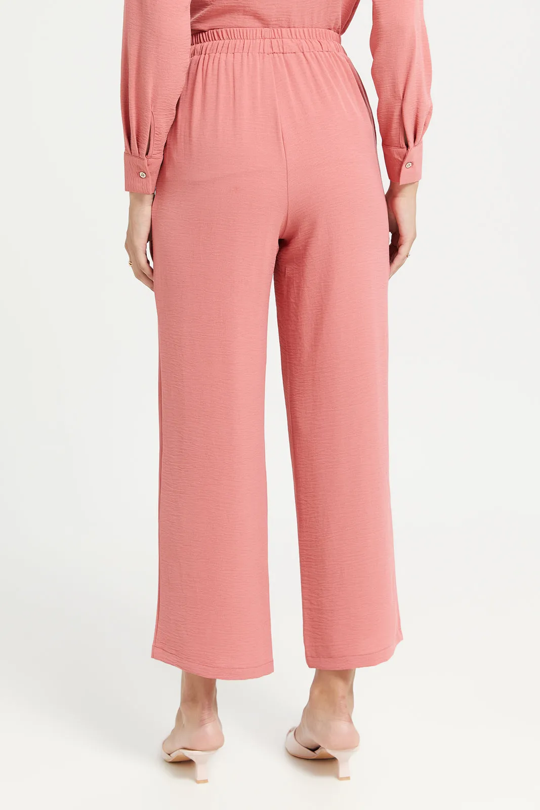 Peach Wide Leg Elasticated Waist Trousers