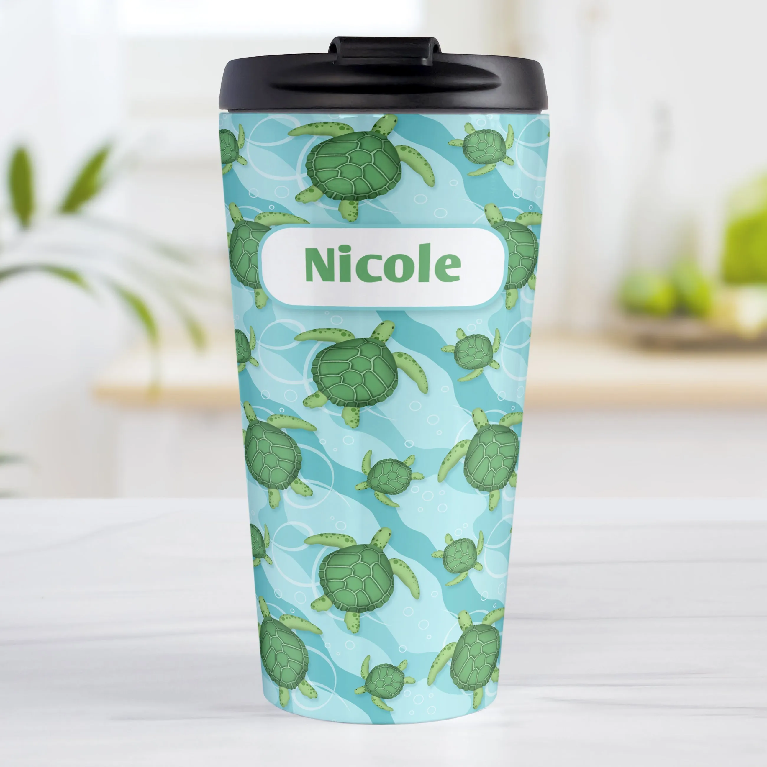 Personalized Aquatic Sea Turtle Pattern Travel Mug