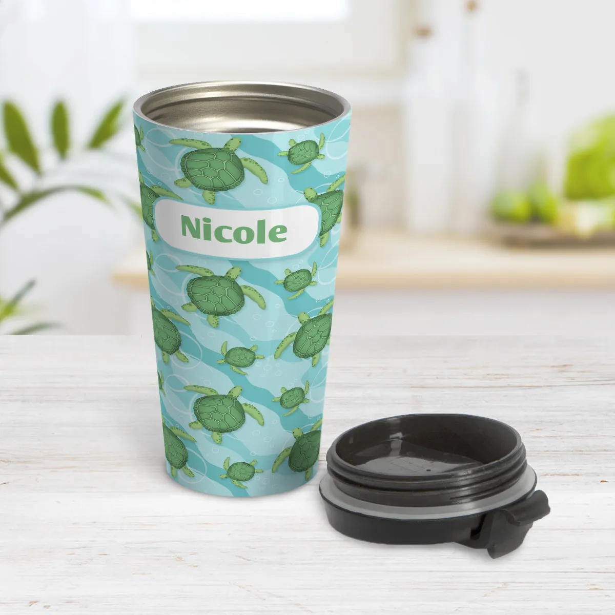 Personalized Aquatic Sea Turtle Pattern Travel Mug