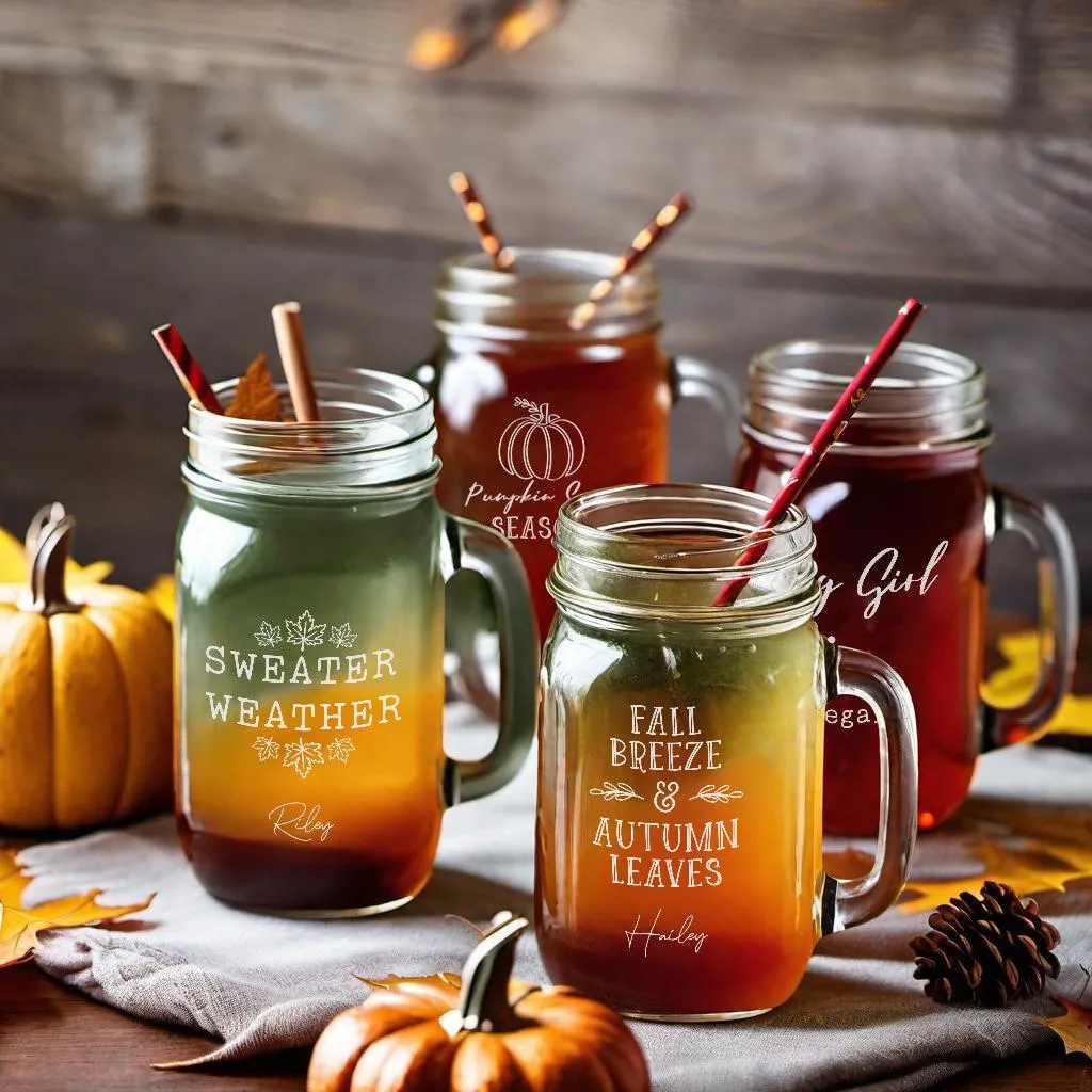 Personalized Autumn Mason Jar Mugs