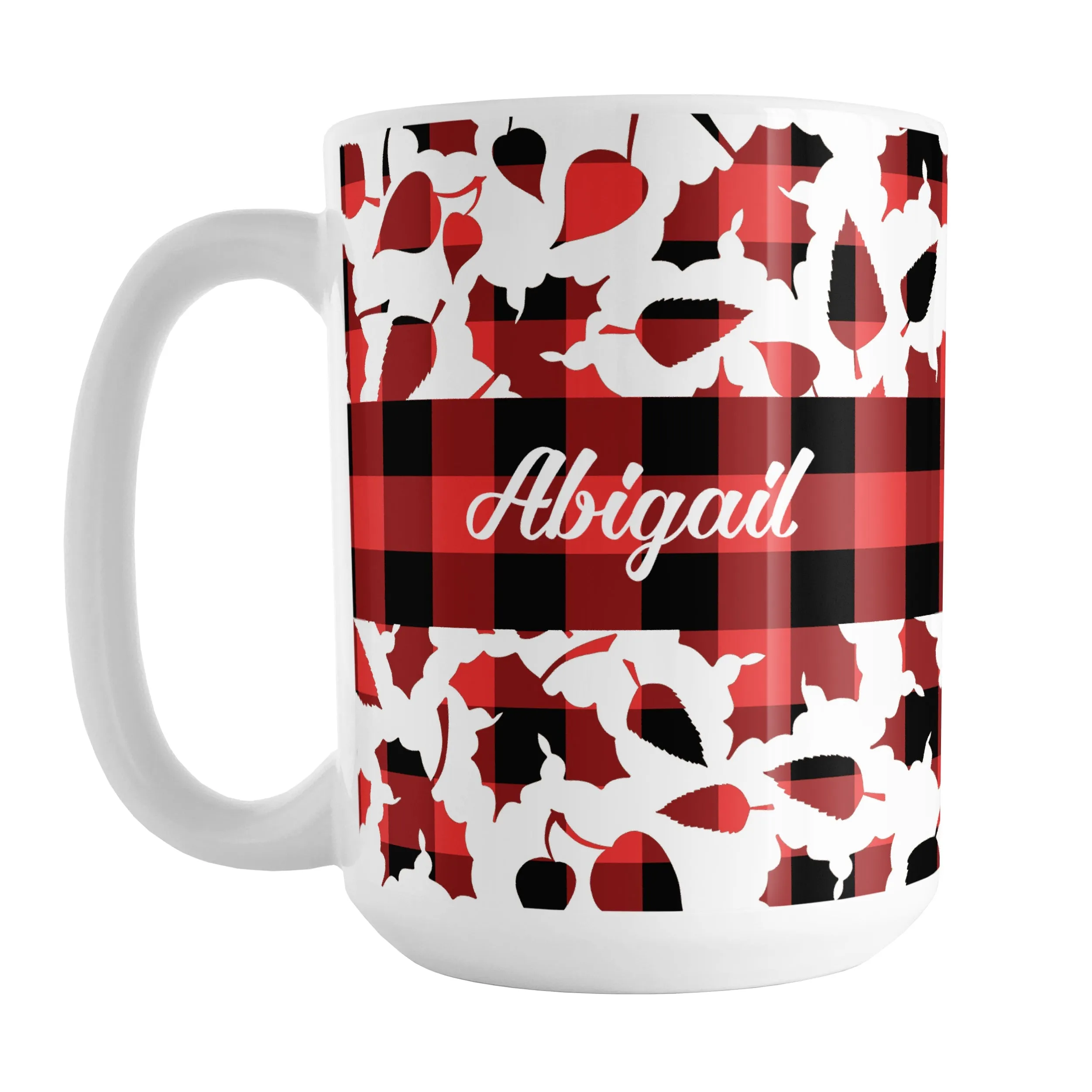 Personalized Buffalo Plaid Leaves Fall Mug