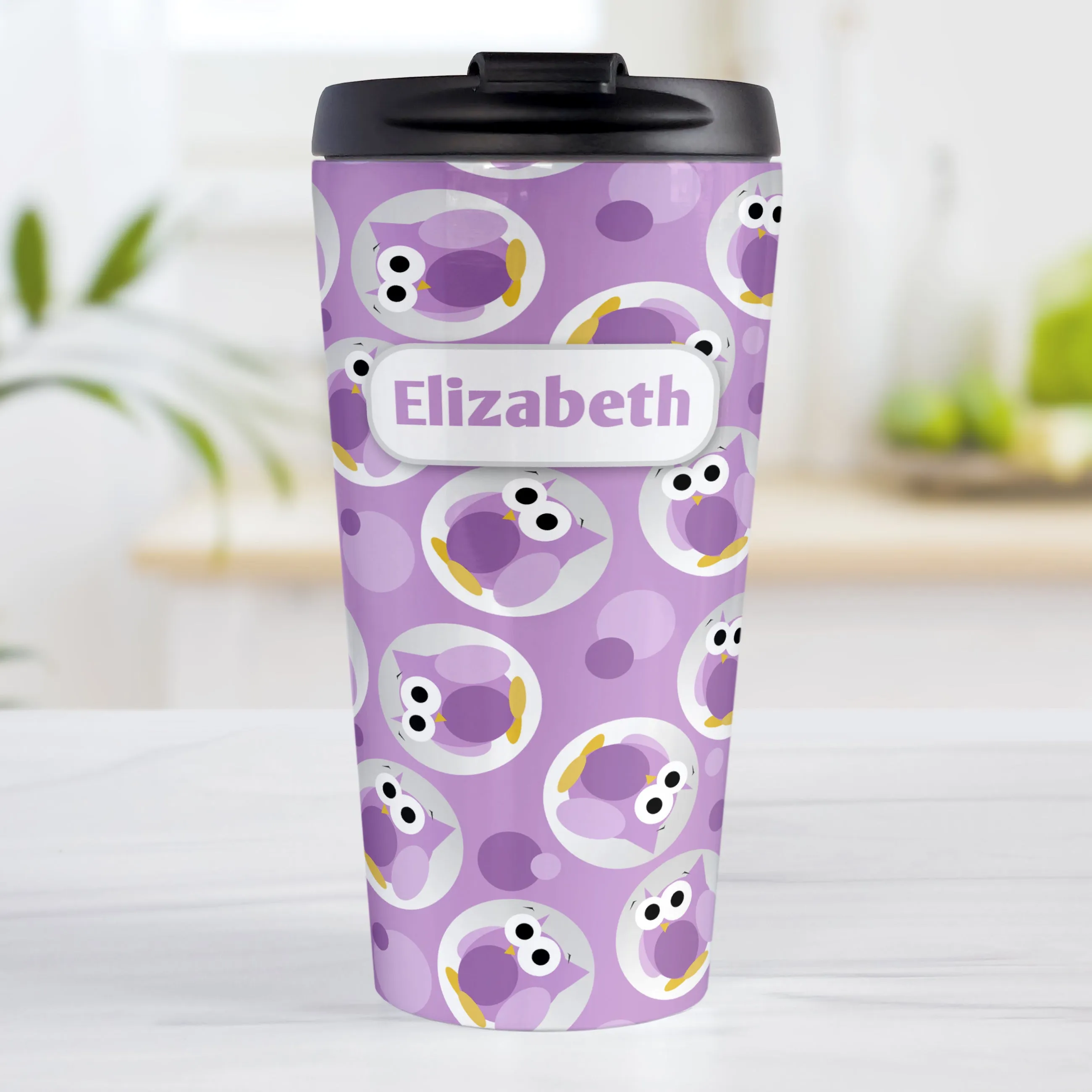 Personalized Funny Cute Purple Owl Pattern Travel Mug