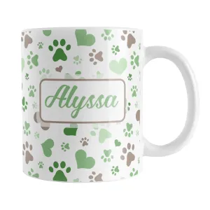 Personalized Green Hearts and Paw Prints Mug