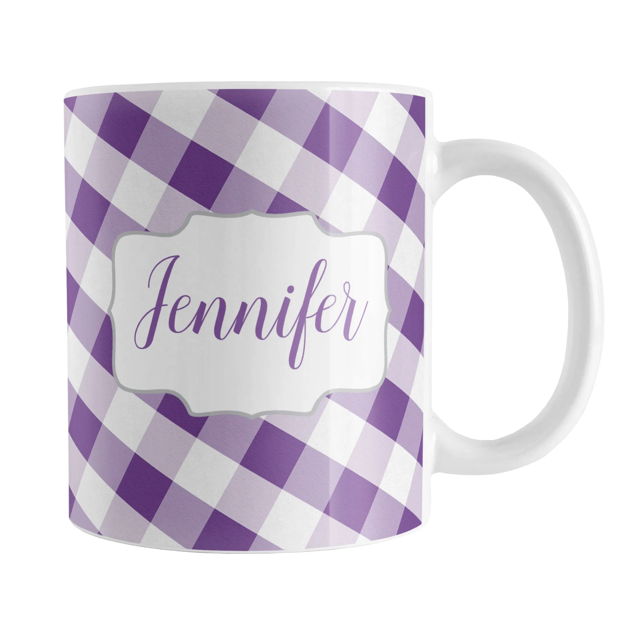 Personalized Purple Gingham Mug