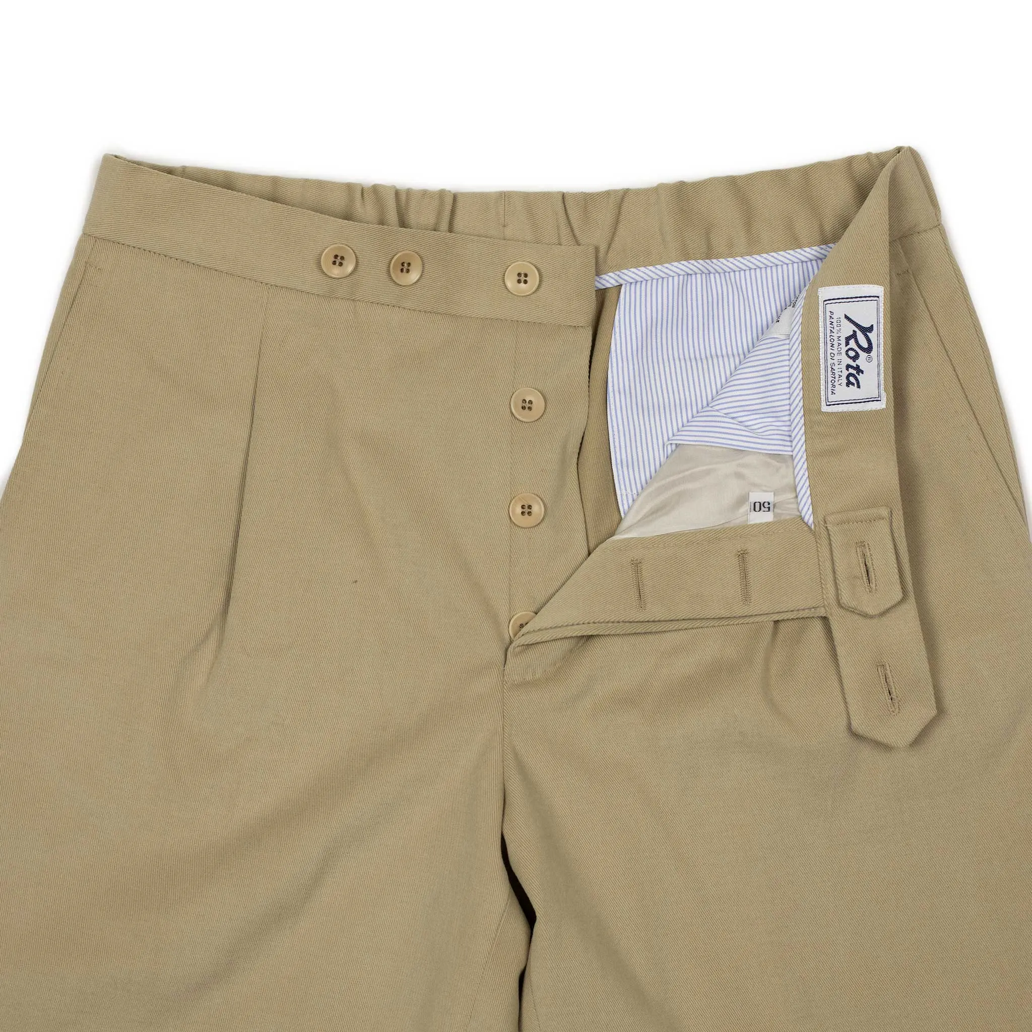 Pleated easy pants in beige cotton twill (restock)