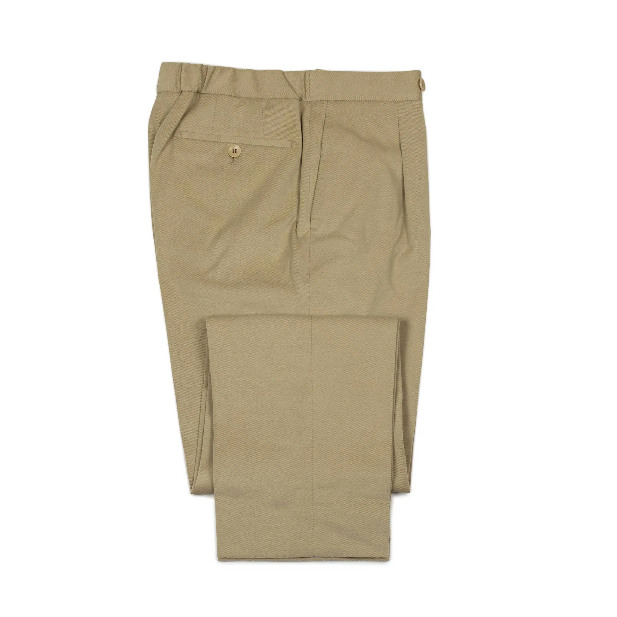 Pleated easy pants in beige cotton twill (restock)