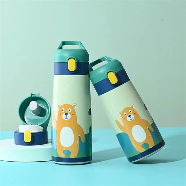 Safari Splash: Kids Stainless Steel Water Bottle - Leak-Proof & BPA-Free