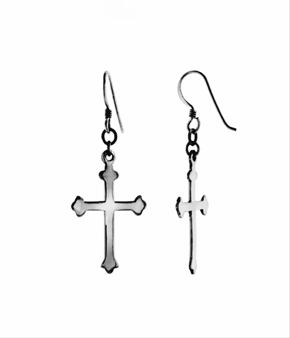 Stainless Steel Large Cross Hanging Earrings