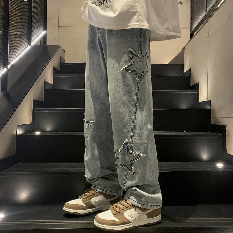 Straight-Leg Denim Trousers Men's High-Grade Spring Fashion Brand Wide-Leg Pants Spring and Autumn Loose American High Street Vibe Pants