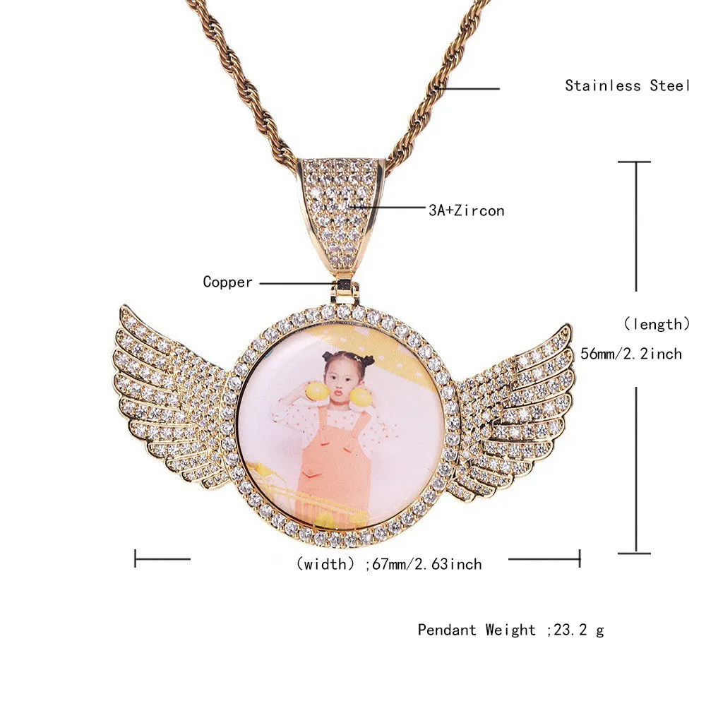 Studded Angel Necklace with Picture Frame