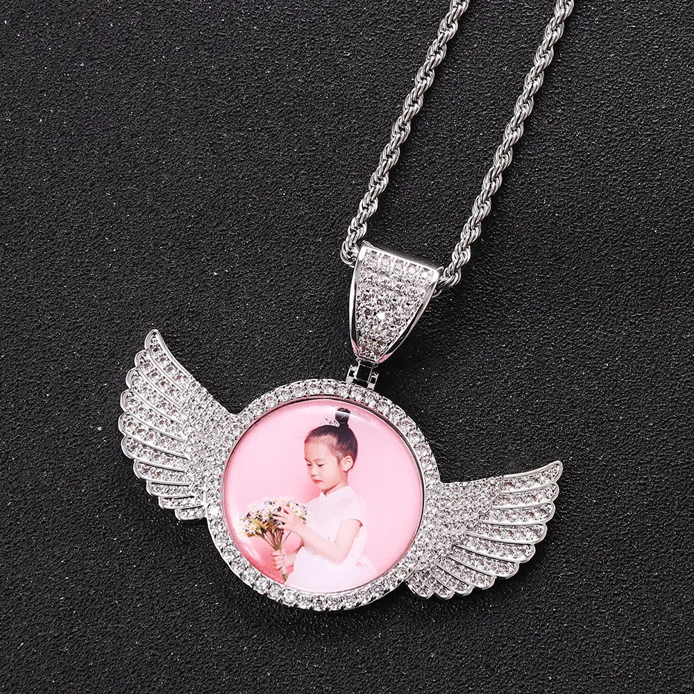 Studded Angel Necklace with Picture Frame