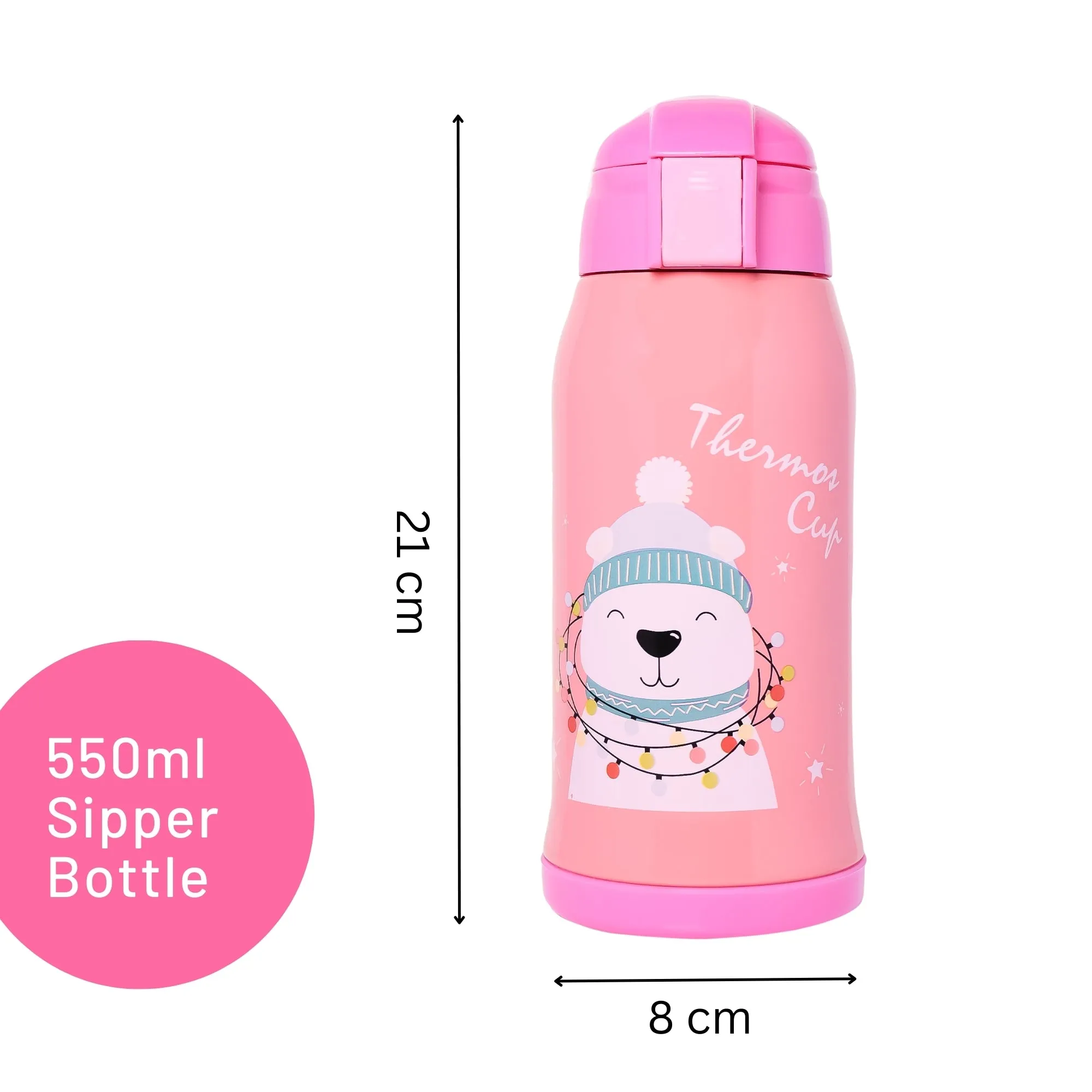 THE LITTLE LOOKERS Stainless Steel Insulated Sipper Bottle for Kids/Sipper School Bottle/Sipper Bottle with Straw/Travelling Water Bottle for Kids with Pop Up Straw (Pink,550ml)