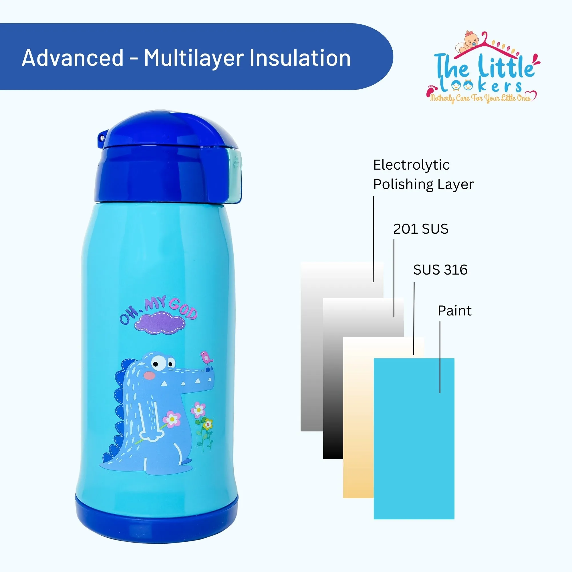 THE LITTLE LOOKERS Stainless Steel Insulated Sipper Bottle with Pop up Straw & Cover for Kids (550ml)