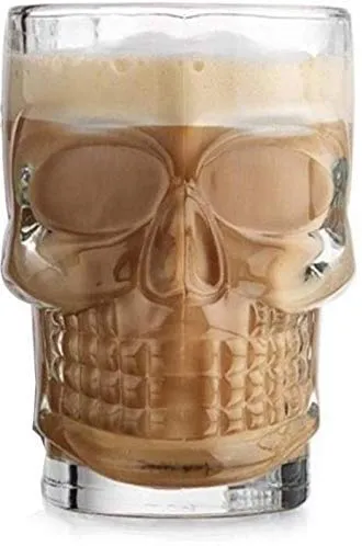 Vilon Italian premium Glass Skull Beer Mug for Home , Bar ( CLEAR , 520ML , 2 Pieces )