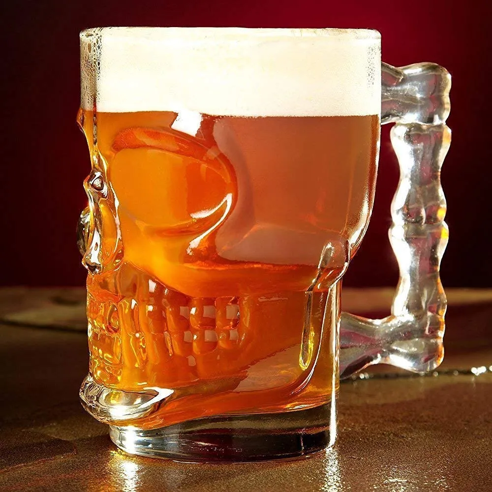 Vilon Italian premium Glass Skull Beer Mug for Home , Bar ( CLEAR , 520ML , 2 Pieces )