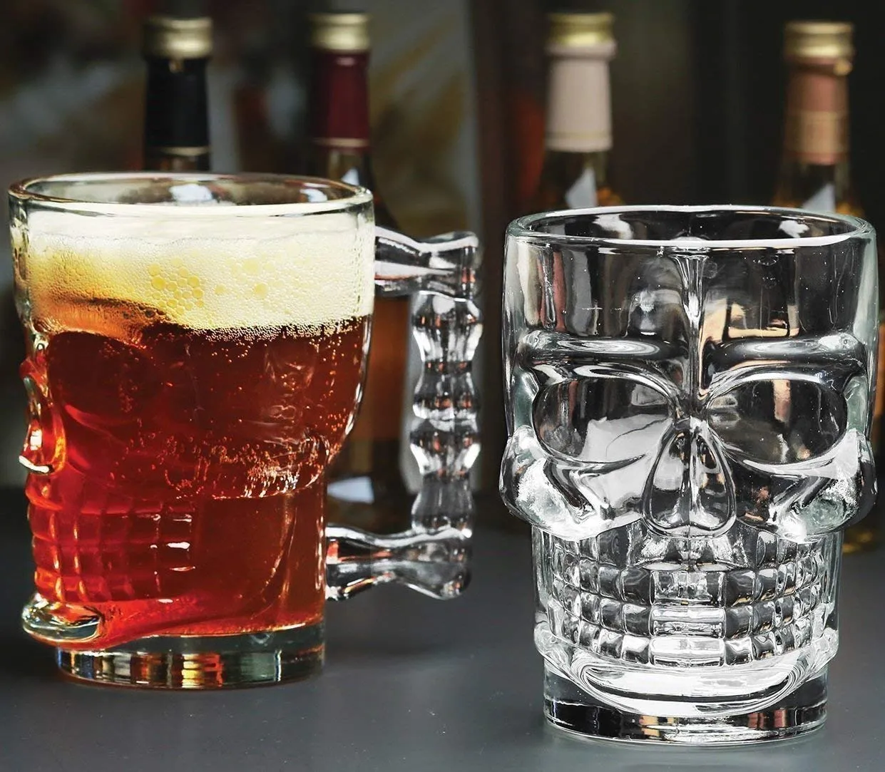 Vilon Italian premium Glass Skull Beer Mug for Home , Bar ( CLEAR , 520ML , 2 Pieces )