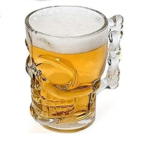 Vilon Italian premium Glass Skull Beer Mug for Home , Bar ( CLEAR , 520ML , 2 Pieces )