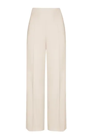 Wide Leg Trousers in Plain Beige Faille - Paloma