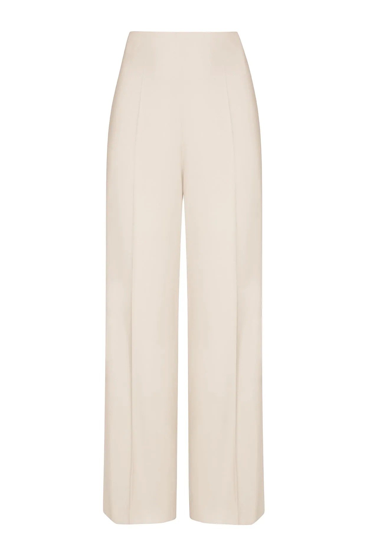 Wide Leg Trousers in Plain Beige Faille - Paloma